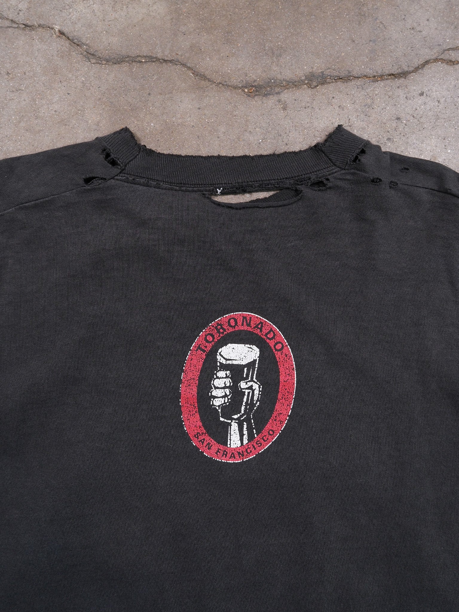 1990S FADED & DISTRESSED CROPPED 'TORNADO' LONGSLEEVE TEE