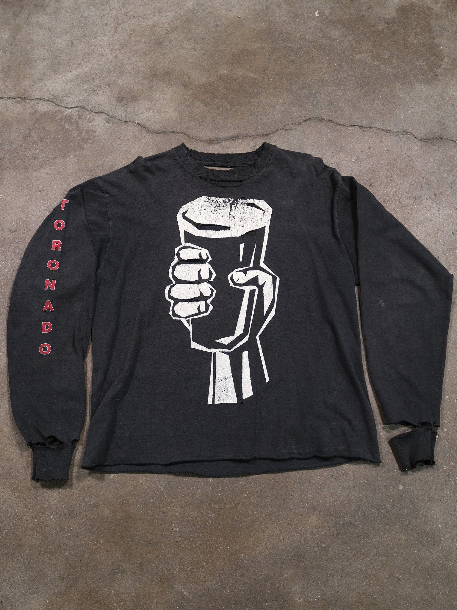 1990S FADED & DISTRESSED CROPPED 'TORNADO' LONGSLEEVE TEE