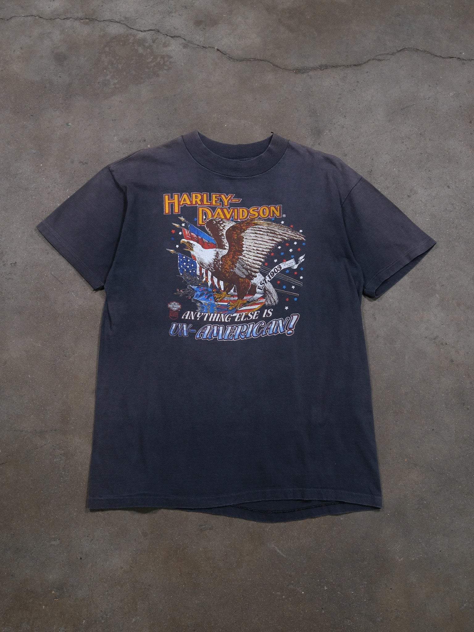 1980S 'ANYTHING ELSE IS UN-AMERICAN' HARLEY DAVIDSON 3D EMBLEM TEE