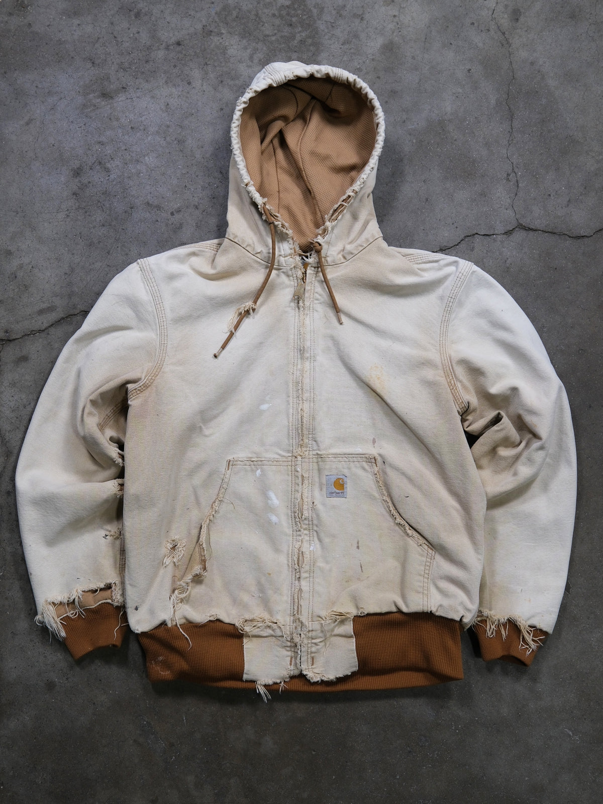 VINTAGE DISTRESSED TAN HOODED CARHARTT JACKET