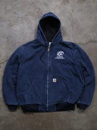 VINTAGE NAVY BLUE 'ASC' EMBROIDERED CARHARTT HOODED JACKET
