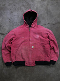 VINTAGE FADED & DISTRESSED RED HOODED CARHARTT JACKET