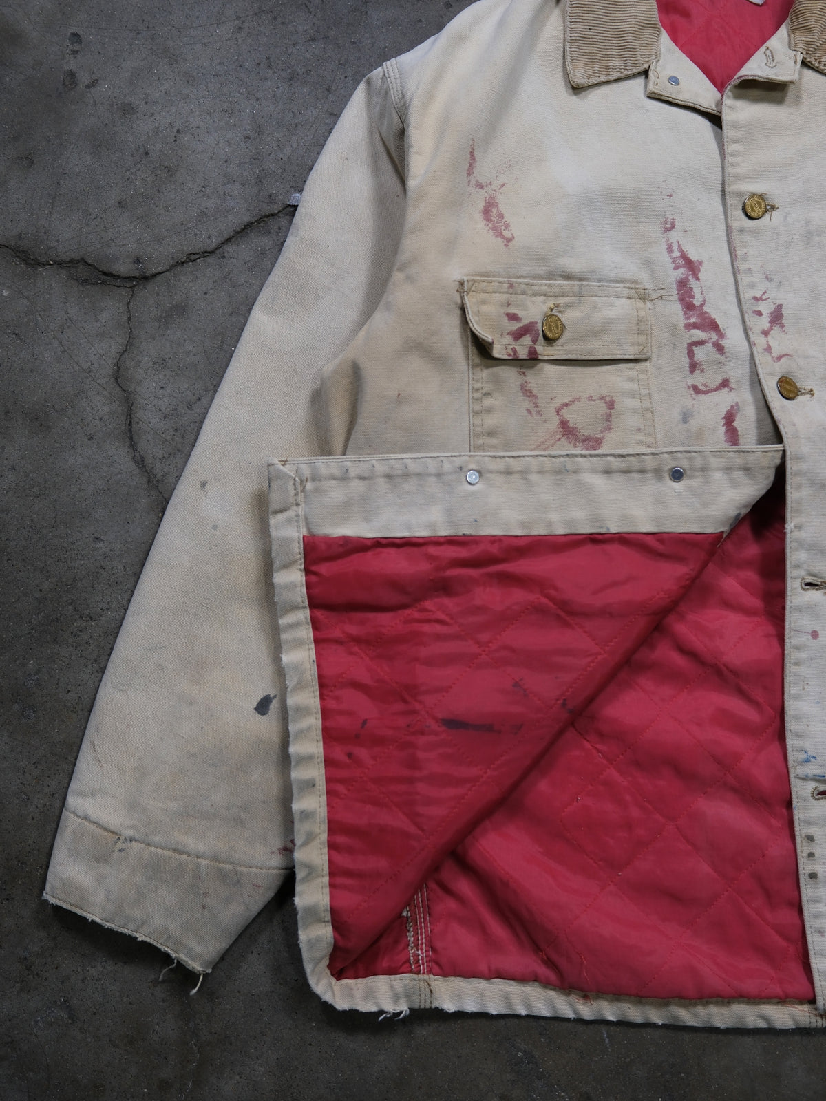 VINTAGE FADED TAN PAINT SPLATTER CARHARTT CHORE JACKET