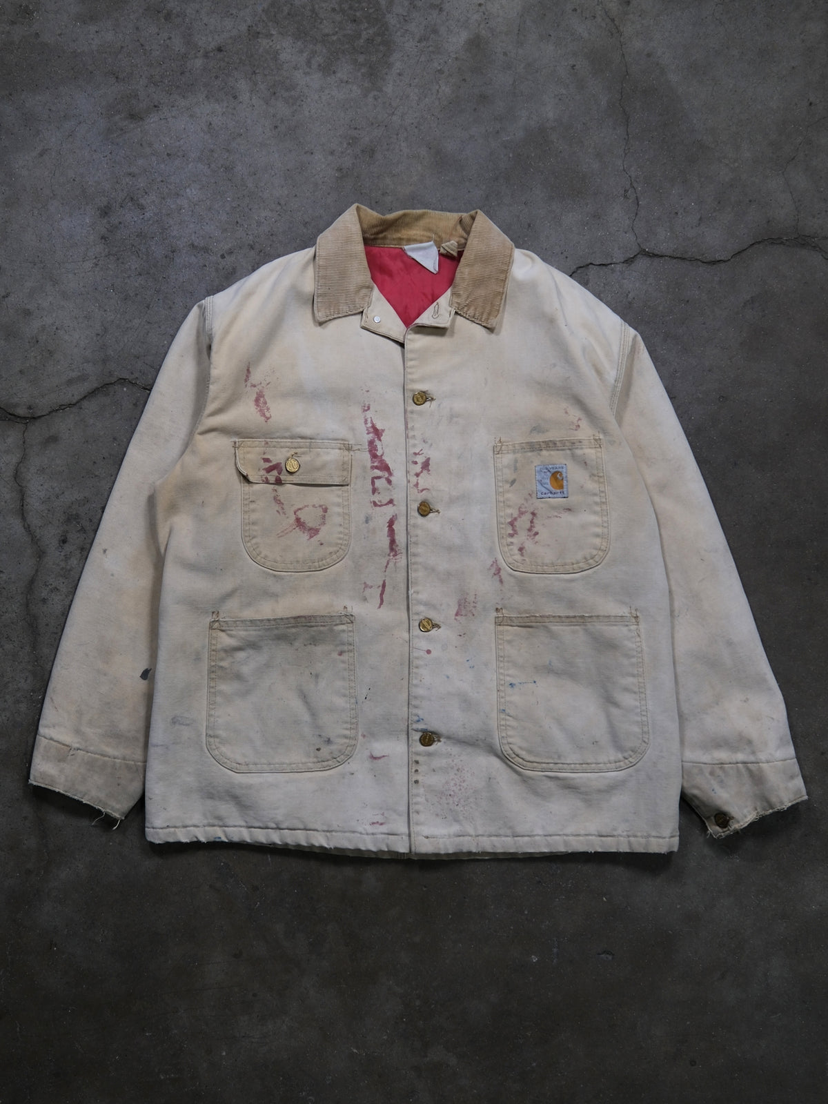 VINTAGE FADED TAN PAINT SPLATTER CARHARTT CHORE JACKET