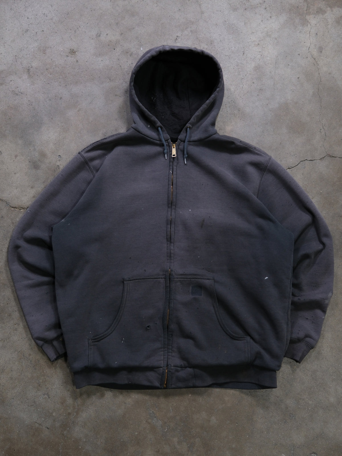 1990S FADED & DISTRESSED BLACK CARHARTT ZIPUP SWEATSHIRT