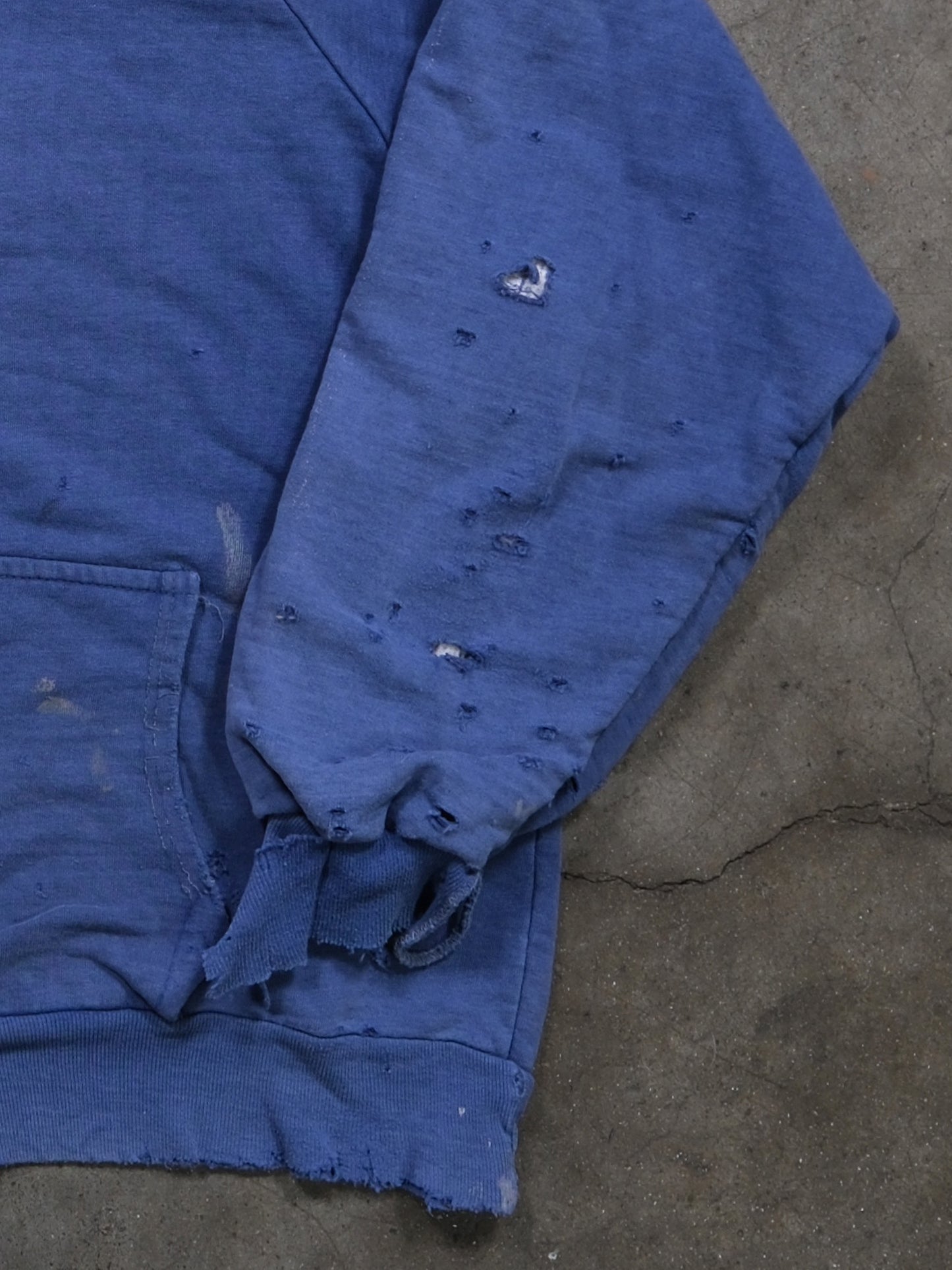 1980S FADED BLUE DISTRESSED THERMAL LINED ZIPUP SWEATSHIRT